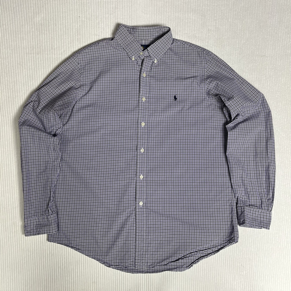 Ralph Lauren Shirt Mens L Blue Check Long Sleeve Button Down Pony Logo Casual